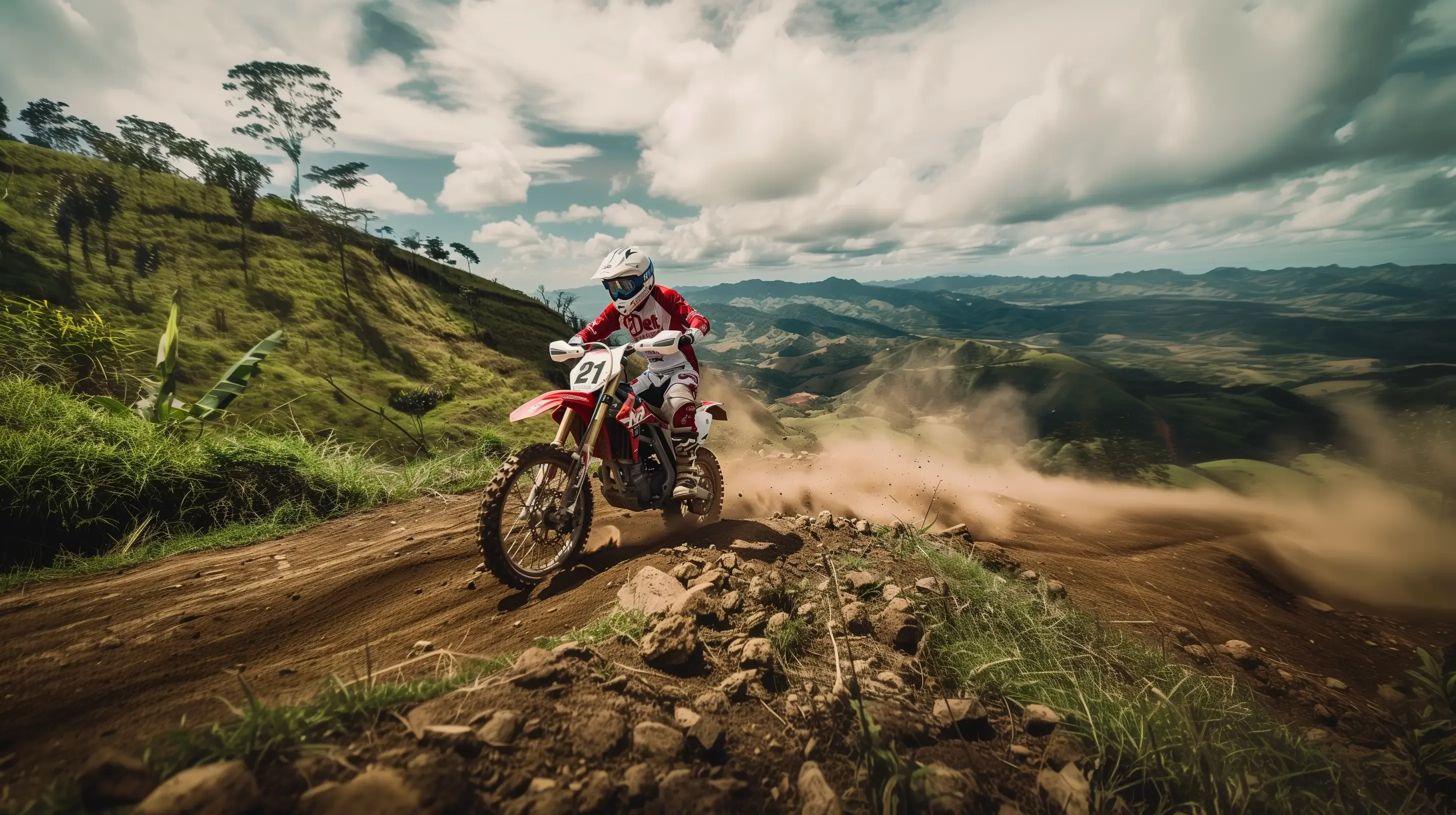 A picture of a motorcycle rider in the mountains of Panama.